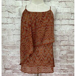 Collective Concepts Cami Top Blouse Copper Brown Boho Semi Sheer Layered Size S